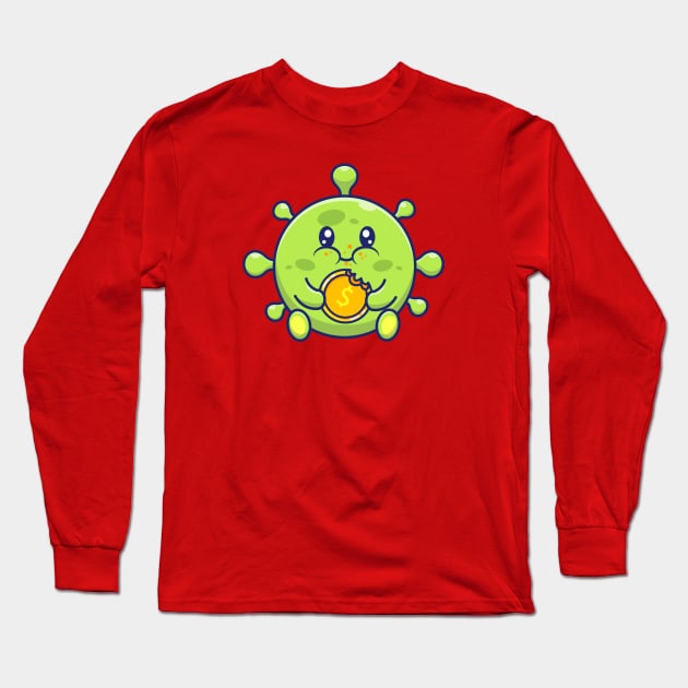 Cute virus with money cartoon 2 Long Sleeve T-Shirt by Catalyst Labs